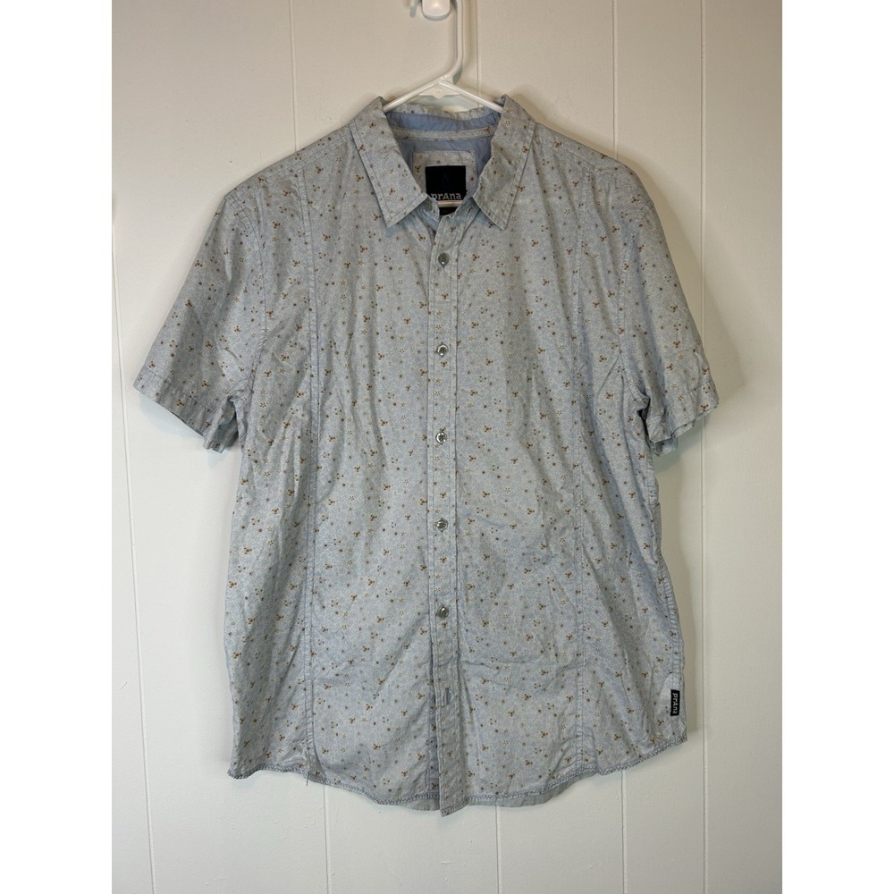 Prana Men's Size Large Short Sleeve Button Up Shirt Organic Cotton 182